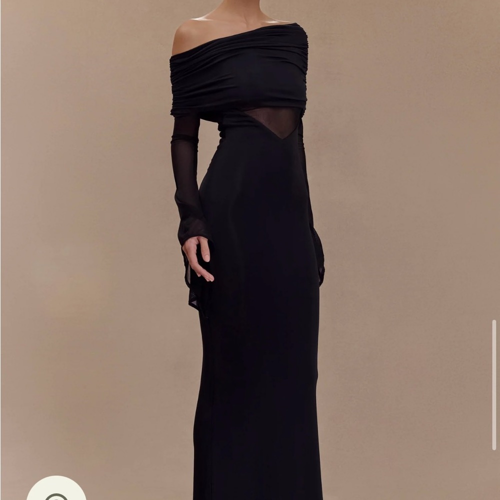 Kaitlin One Shoulder Slinky And Mesh Maxi Dress - Black XS NEVER BEEN WORN